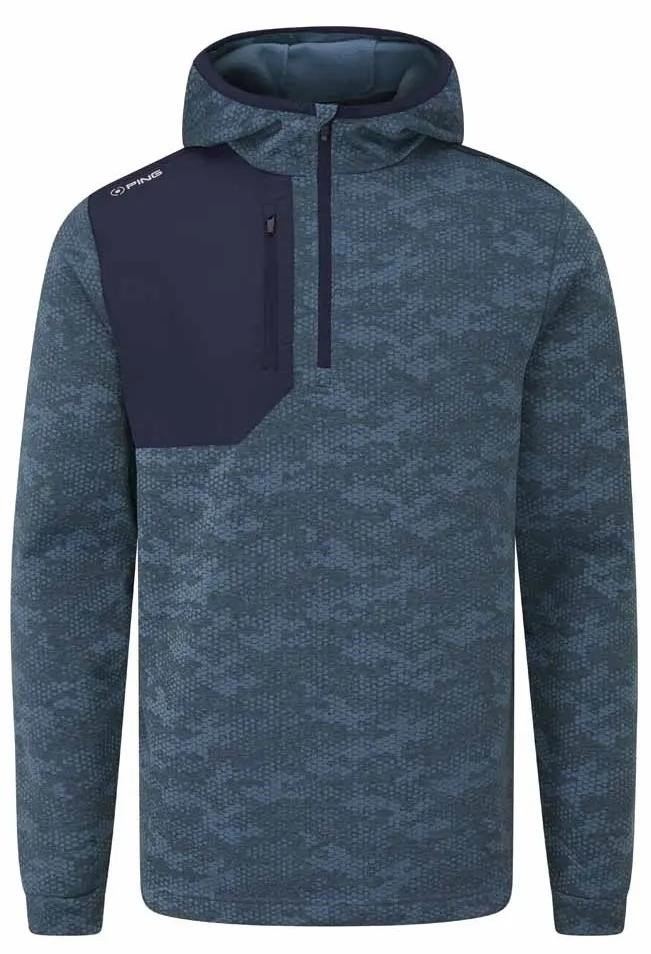 PING Nexa Hooded half zip fleece felpa da uomo, blue fusion/navy