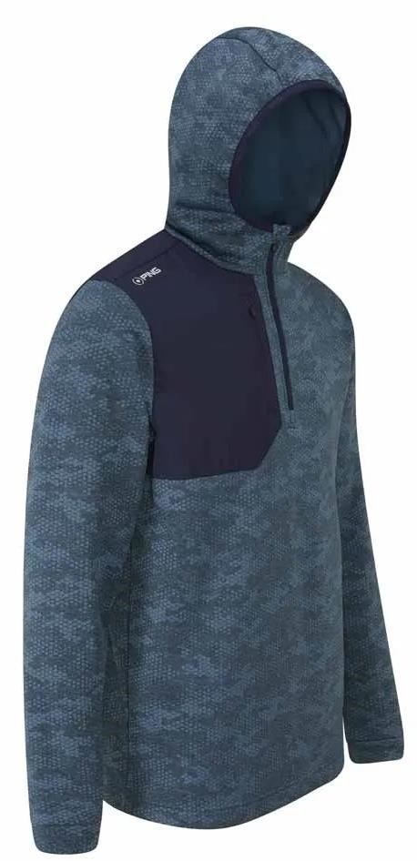 PING Nexa Hooded half zip fleece felpa da uomo, blue fusion/navy