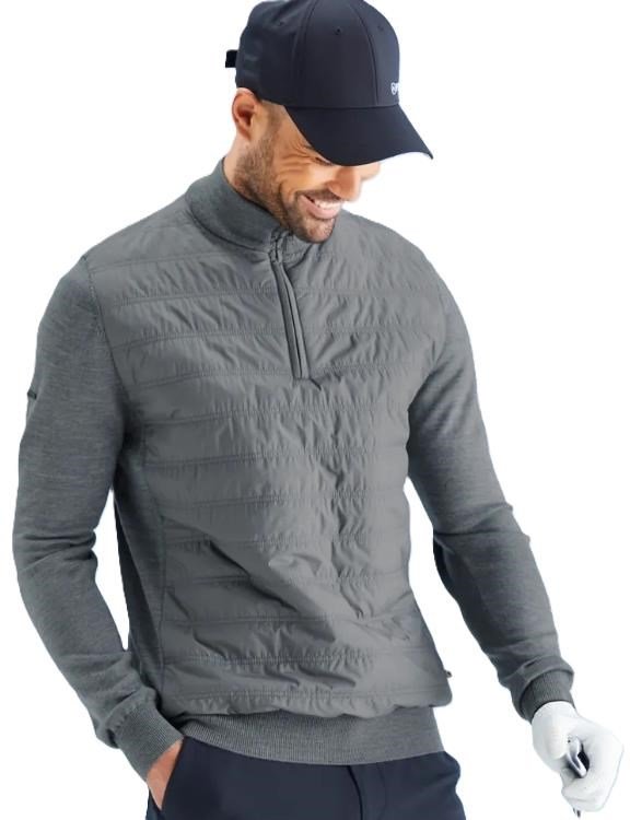 PING Connell Hybrid quarter-zip maglione da uomo, french grey marl