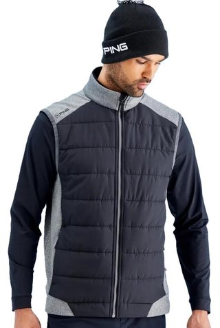 PING Aiden Hybrid Fleece gilet da uomo, asphalt marl/nero