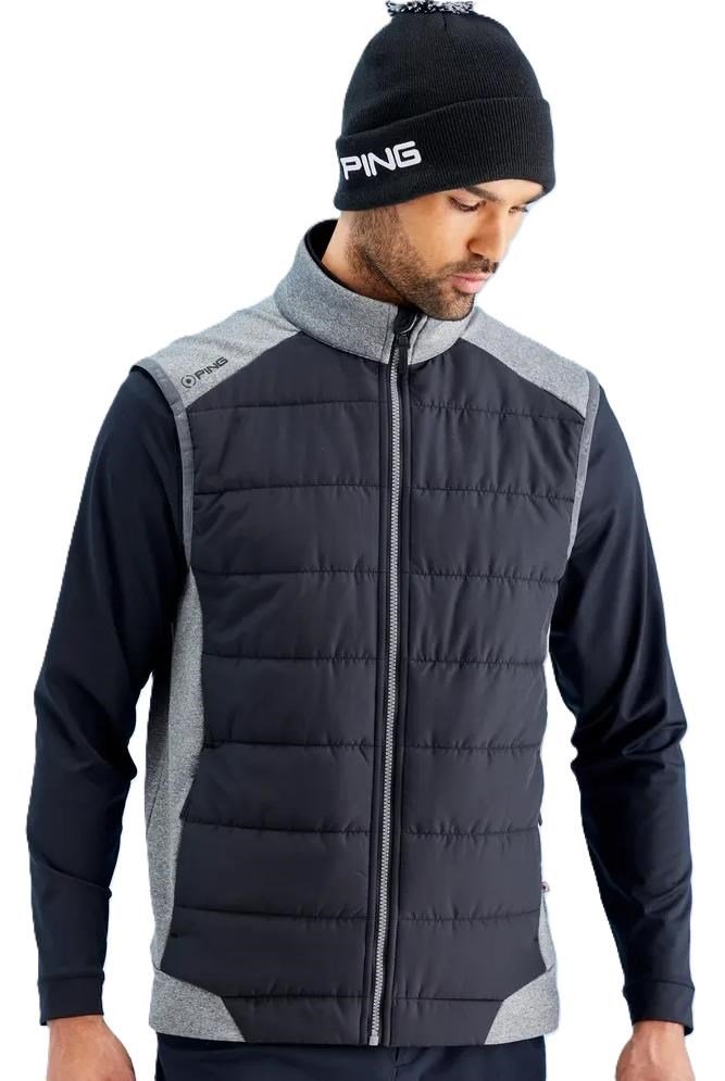 PING Aiden Hybrid Fleece gilet da uomo, asphalt marl/nero