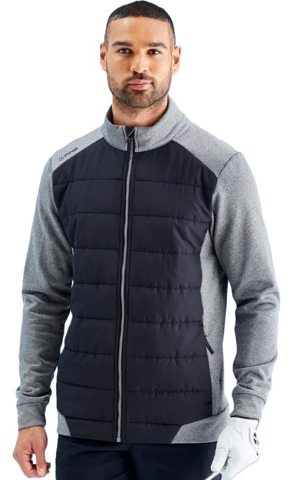 PING Aiden Hybrid fleece giacca da uomo, asphalt marl/nero