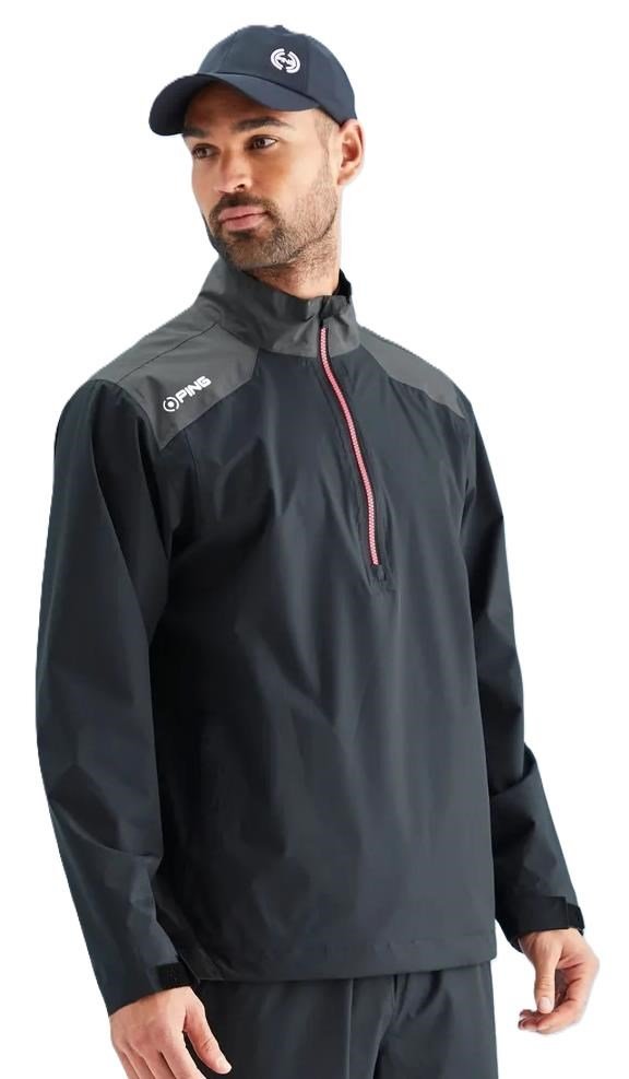PING AquaDrive Half-Zip giacca impermeabile da uomo, nero/asfalto