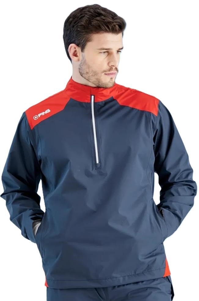 PING AquaDrive Half-Zip giacca impermeabile da uomo, oxford blue/classic red