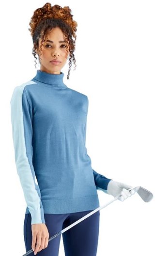 PING Lockett Roll neck maglione da donna, blue fusion/crystal blue