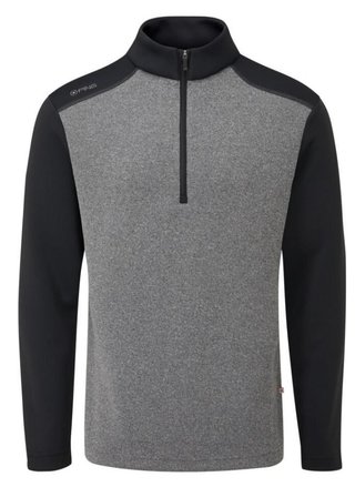 PING Ramsey half zip ribbed fleece pullover da uomo, nero melange/nero