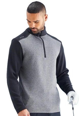 PING Ramsey half zip ribbed fleece pullover da uomo, nero melange/nero