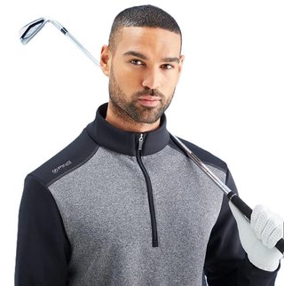 PING Ramsey half zip ribbed fleece pullover da uomo, nero melange/nero