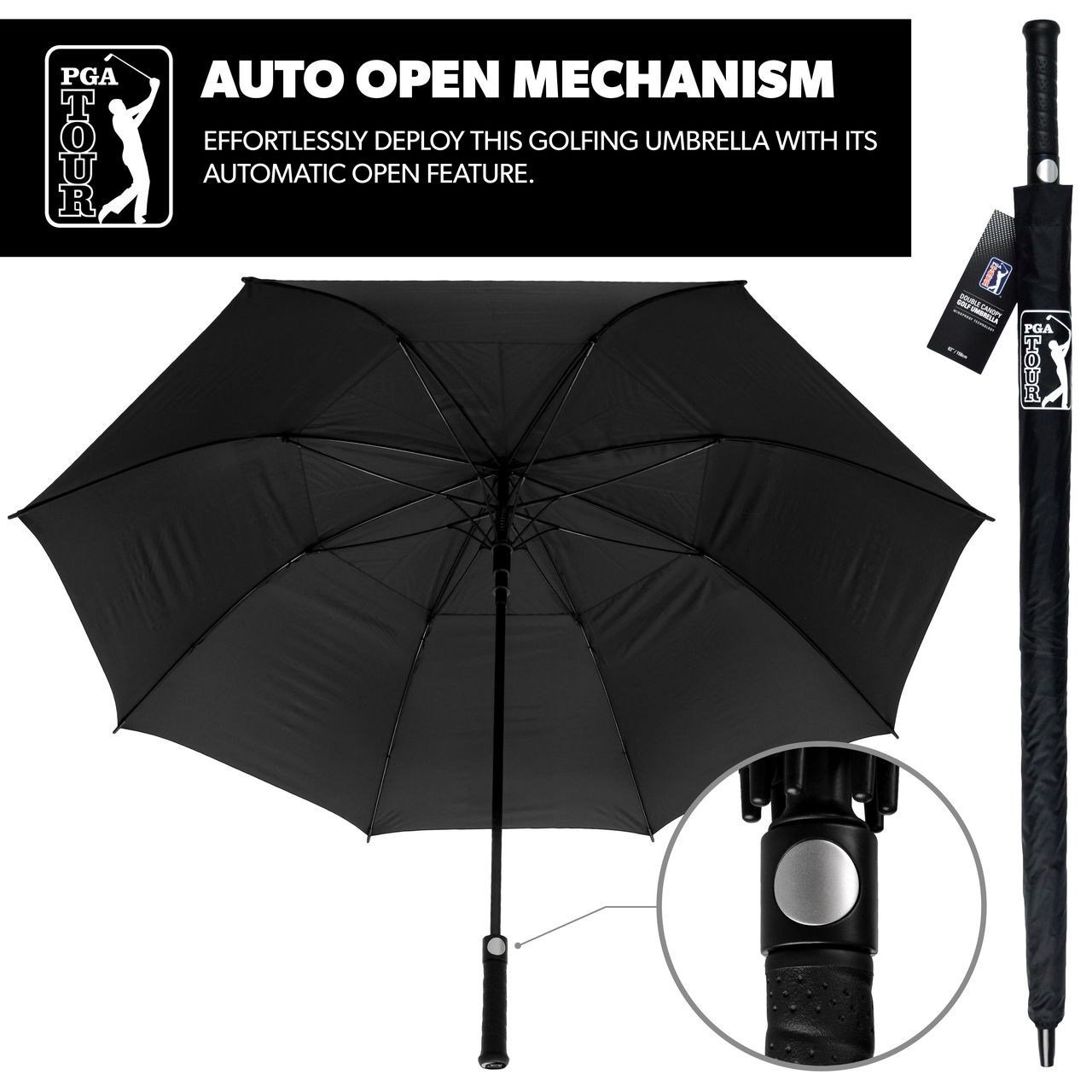 PGA Tour Windproof Double Canopy ombrello 62", nero
