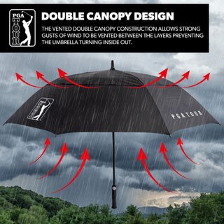 PGA Tour Windproof Double Canopy ombrello 62", nero