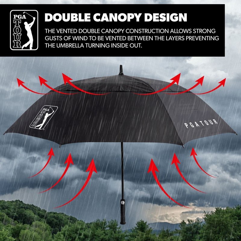 PGA Tour Windproof Double Canopy ombrello 62", nero