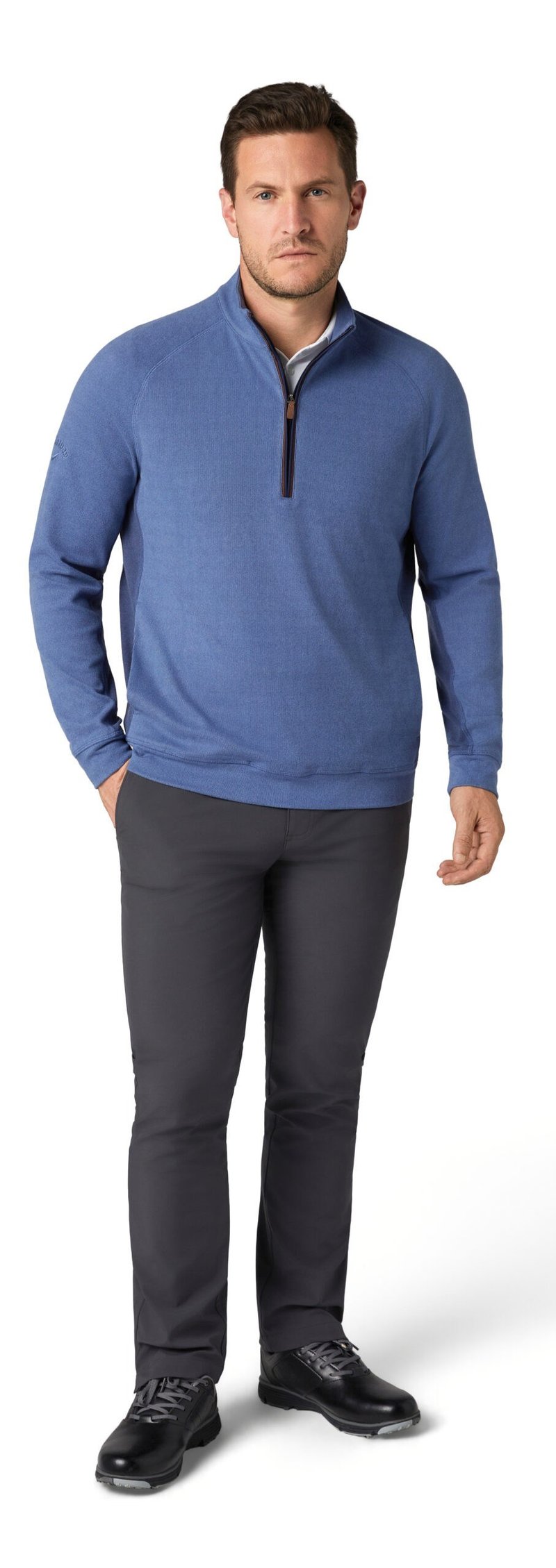 Callaway Brushed Rib 1/4 Zip felpa da uomo, peacoat heather