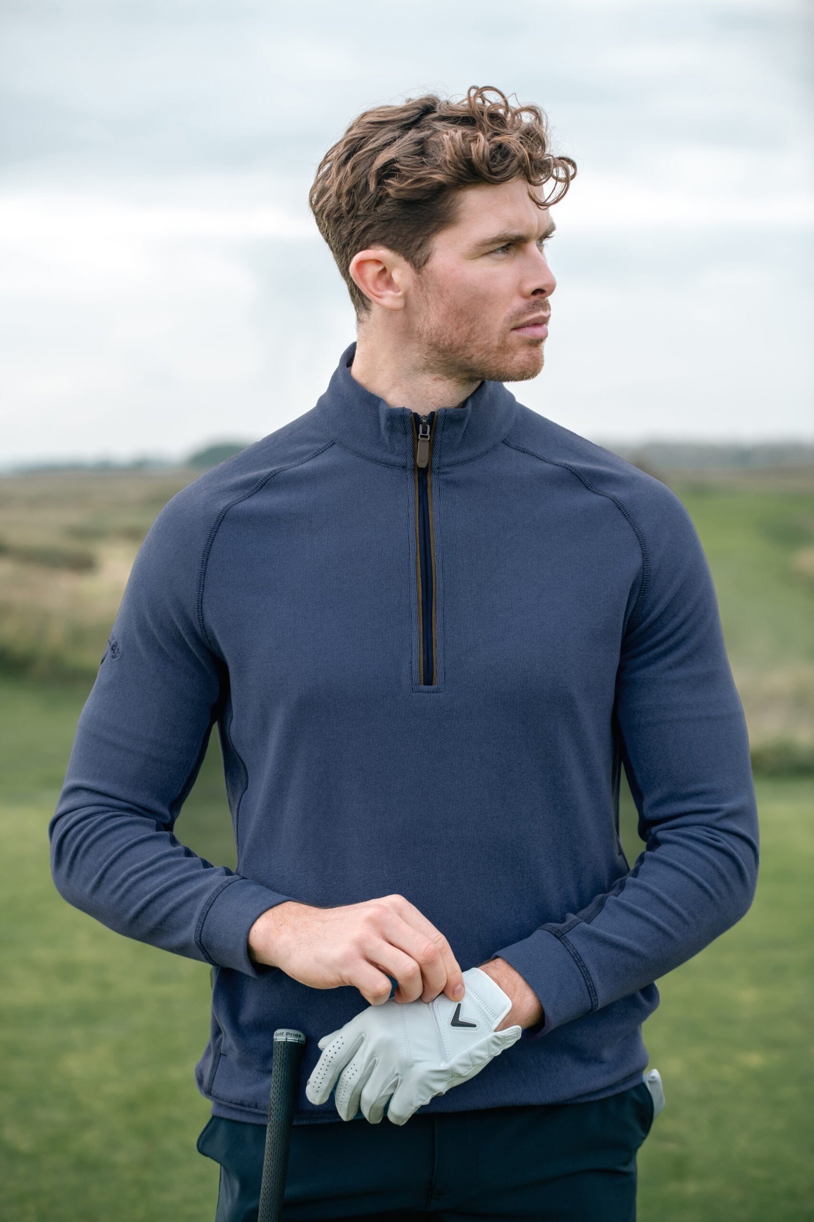 Callaway Brushed Rib 1/4 Zip felpa da uomo, peacoat heather