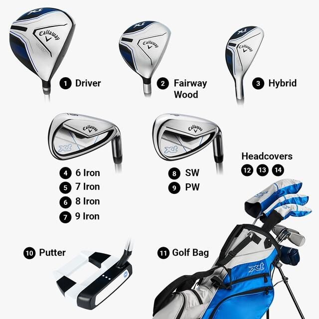 Callaway XT 26 11PC set da golf junior, grafite, + stand bag, blu/bianco