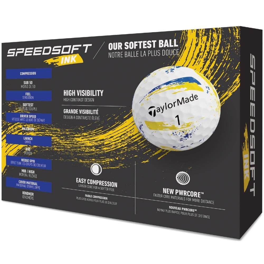 TaylorMade SpeedSoft Ink palline da golf, gialle/blu