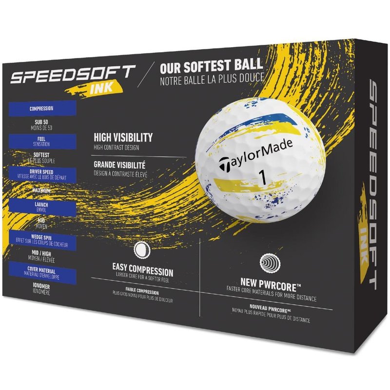 TaylorMade SpeedSoft Ink palline da golf, gialle/blu