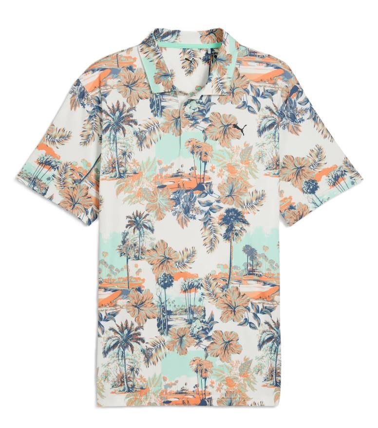 Puma Cloudspun Palm polo da uomo, warm white/mint jelly/melon glow