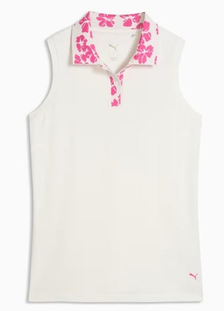 Puma Modalon Floral Rib Sleeveless polo donna, warm white/pink opal