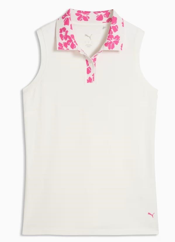 Puma Modalon Floral Rib Sleeveless polo donna, warm white/pink opal