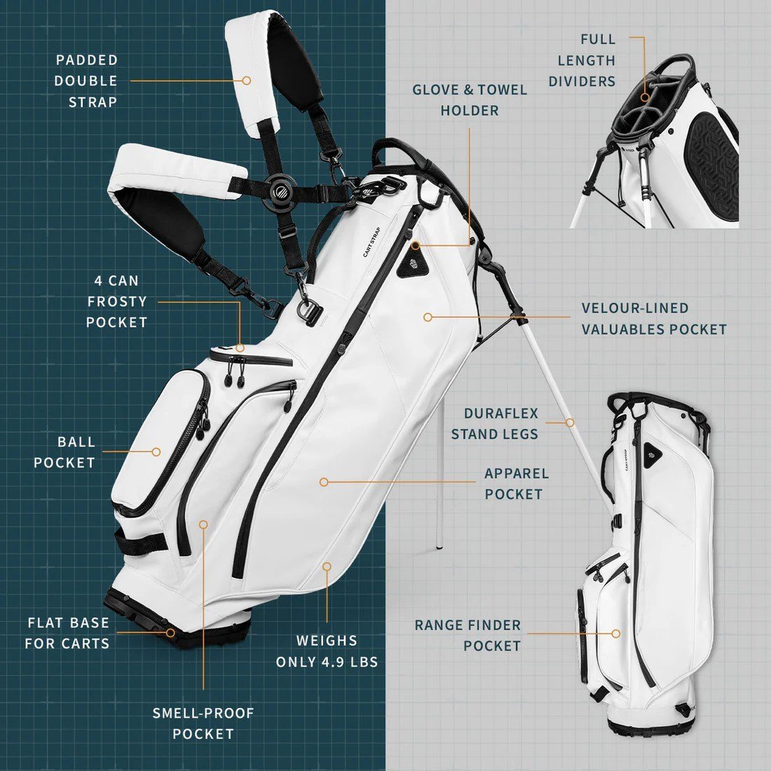 Sunday Golf Ryder S-Class stand bag, bianco