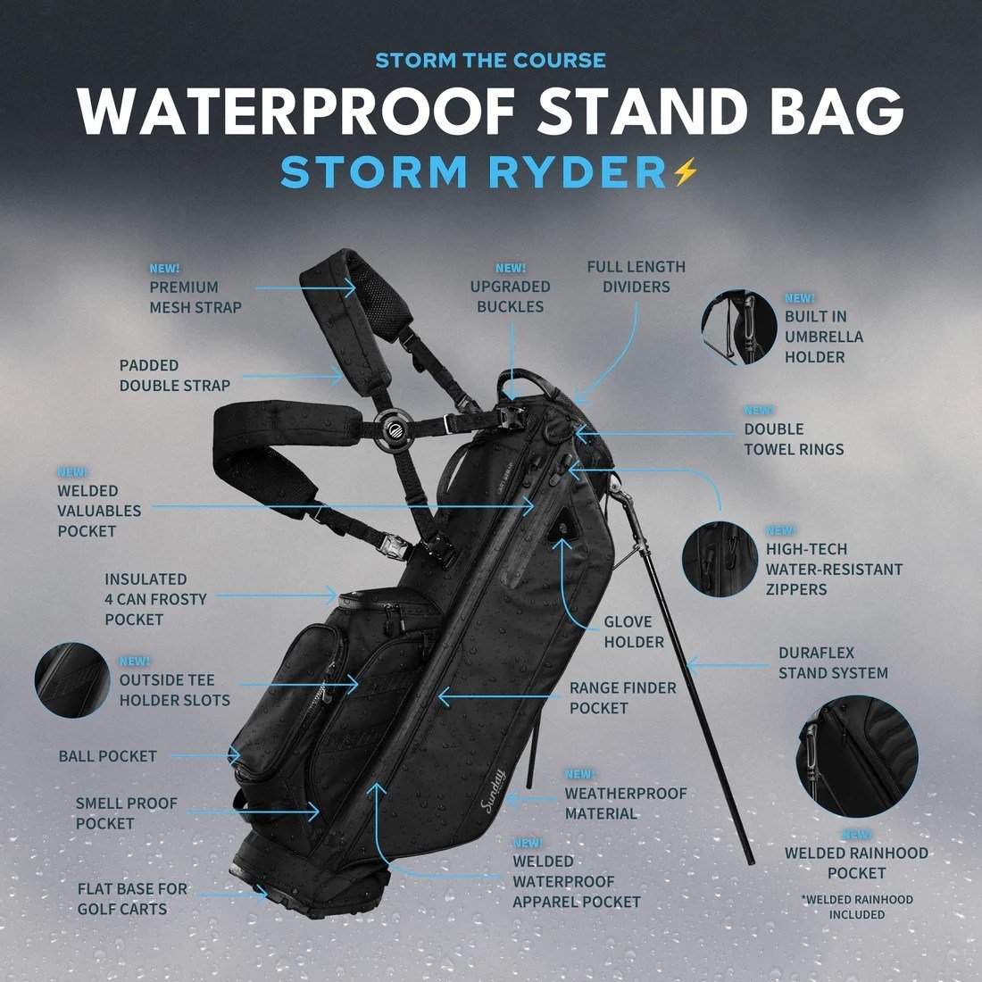 Sunday Golf Storm Ryder stand bag, nero