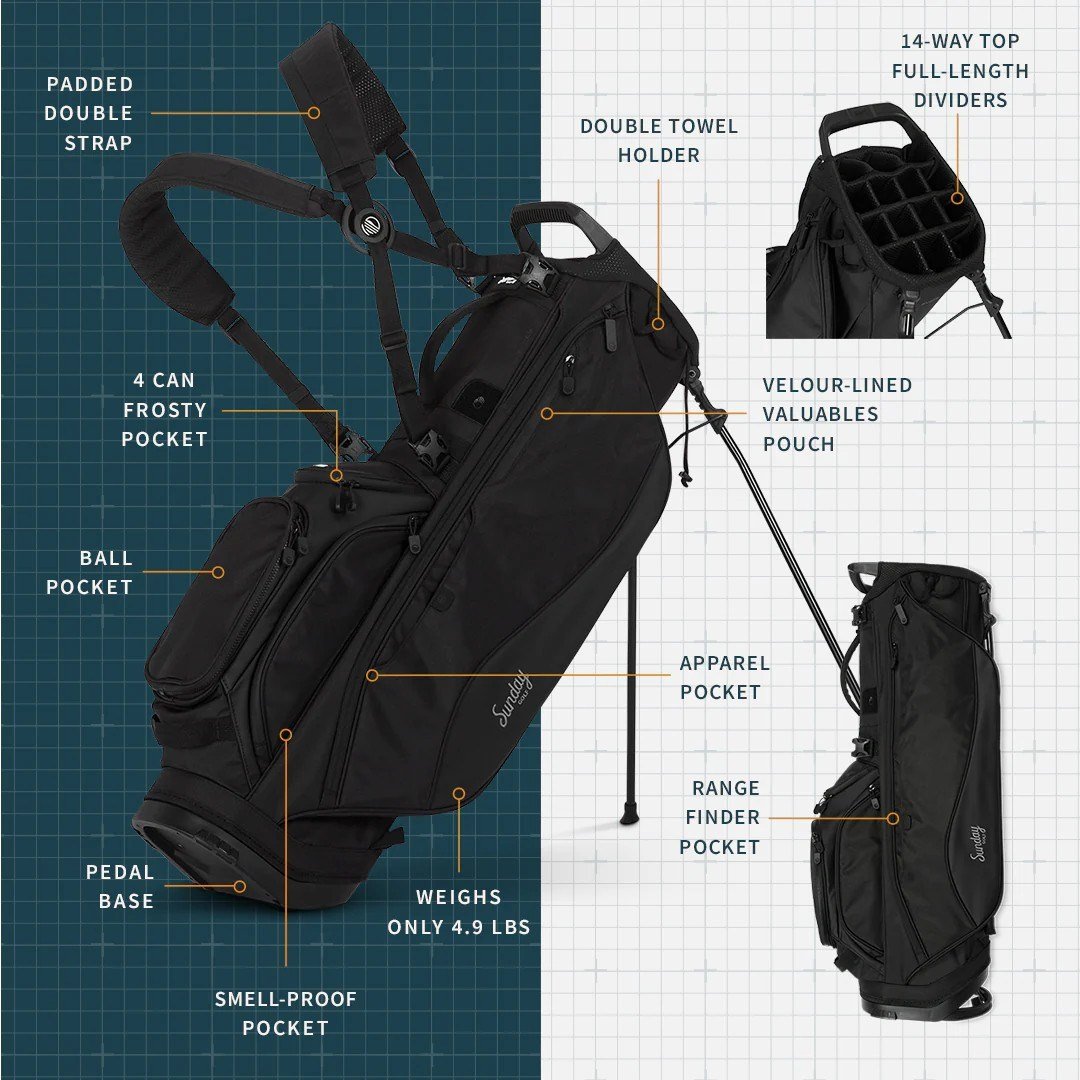 Sunday Golf Ryder 14 way stand bag, nero