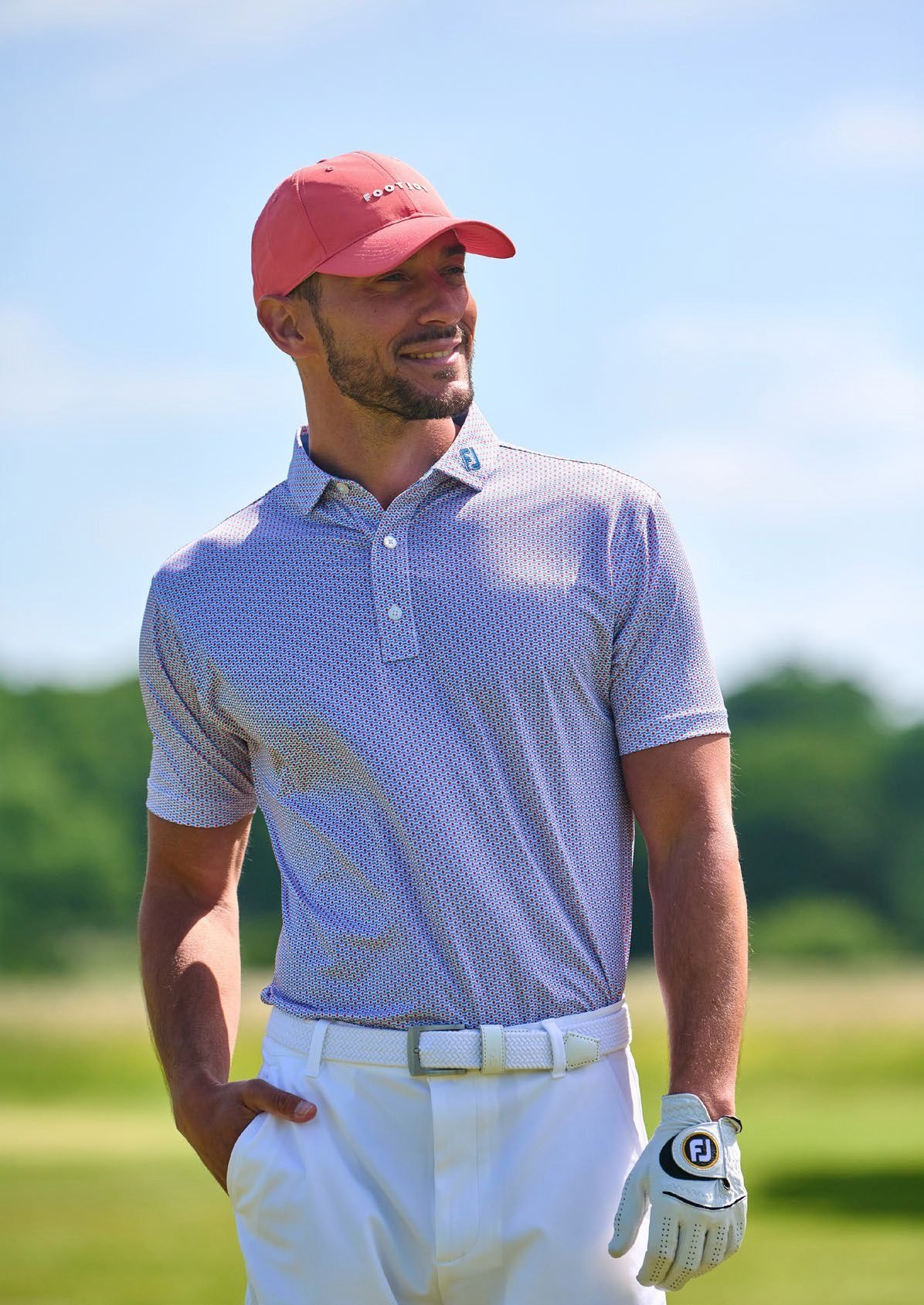 FootJoy Nautical Flag Print Lisle polo da uomo, nantucket red/coastal blue