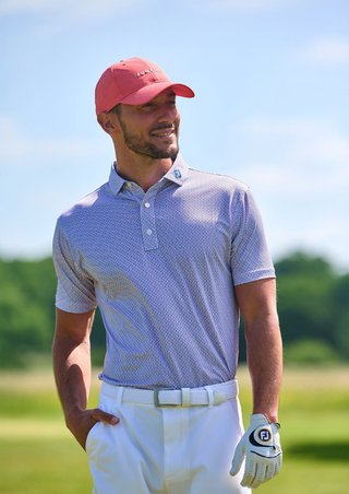 FootJoy Nautical Flag Print Lisle polo da uomo, nantucket red/coastal blue