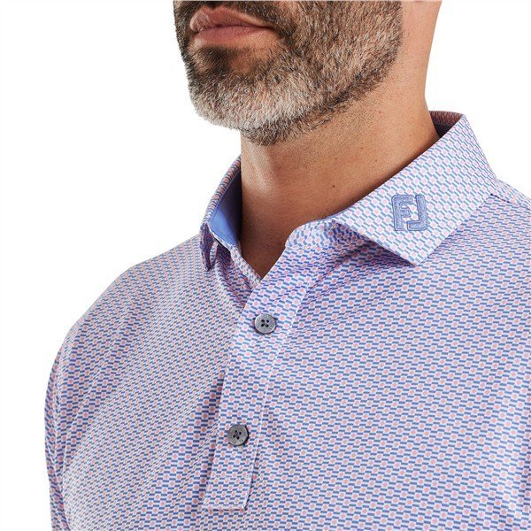 FootJoy Nautical Flag Print Lisle polo uomo, pink pop/vivid violet