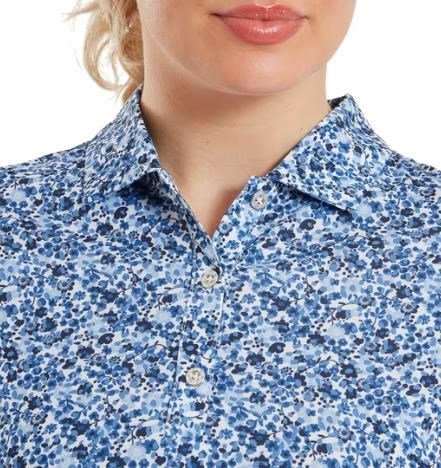 FootJoy Cap Sleeve Lisle polo da donna, navy floral print