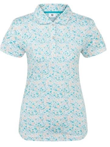 FootJoy Cap Sleeve Lisle polo da donna, tile blue floral print
