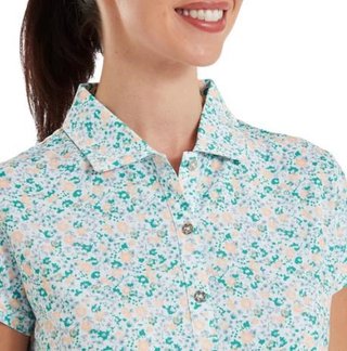FootJoy Cap Sleeve Lisle polo da donna, tile blue floral print