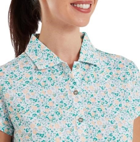 FootJoy Cap Sleeve Lisle polo da donna, tile blue floral print