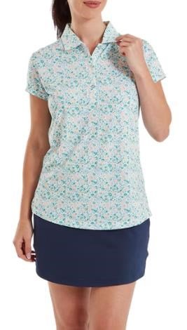 FootJoy Cap Sleeve Lisle polo da donna, tile blue floral print