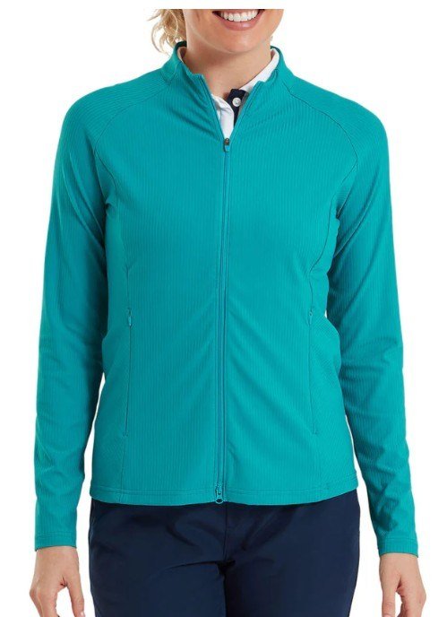 FootJoy Full-Zip Rib Midlayer felpa da donna, tile blue