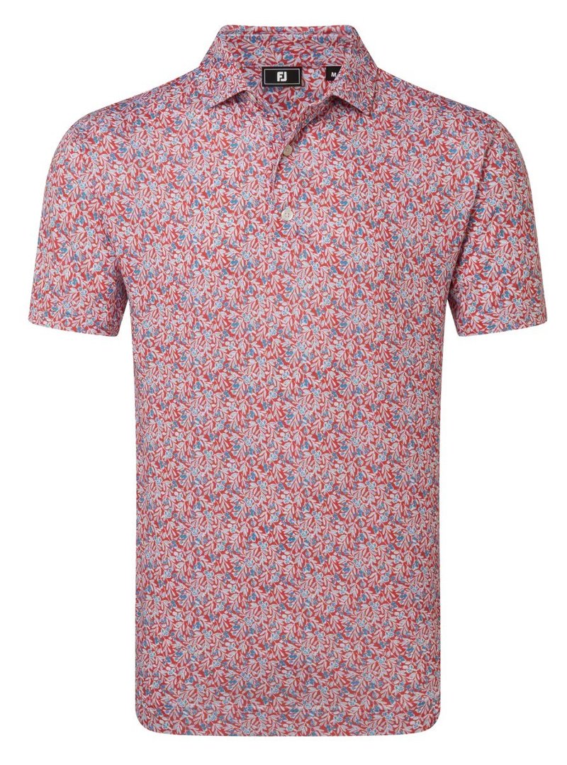 FootJoy Meadow Print Lisle polo da uomo, nantucket red/hambray/coastal blue