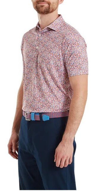 FootJoy Meadow Print Lisle polo da uomo, nantucket red/hambray/coastal blue