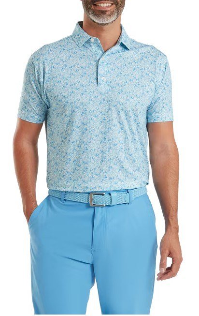 FootJoy Meadow Print Lisle polo da uomo, blue reef/sea glass/deep reef