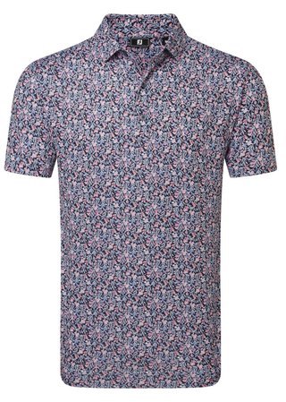 FootJoy Meadow Print Lisle polo da uomo, nero/vivid violet/pink pop