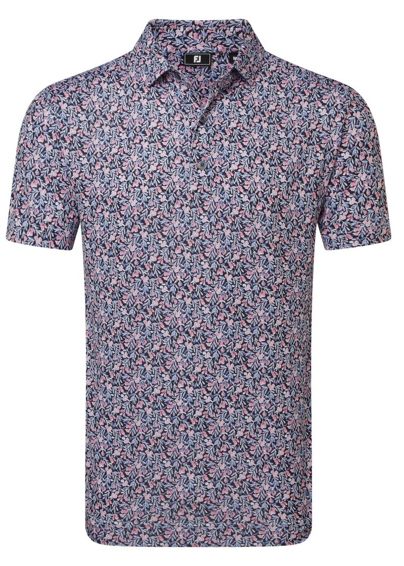 FootJoy Meadow Print Lisle polo da uomo, nero/vivid violet/pink pop