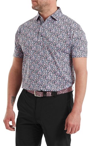 FootJoy Meadow Print Lisle polo da uomo, nero/vivid violet/pink pop