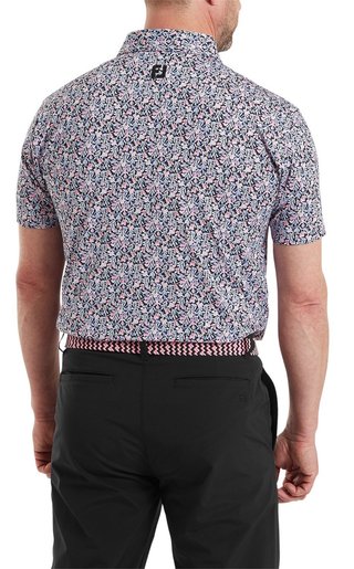 FootJoy Meadow Print Lisle polo da uomo, nero/vivid violet/pink pop