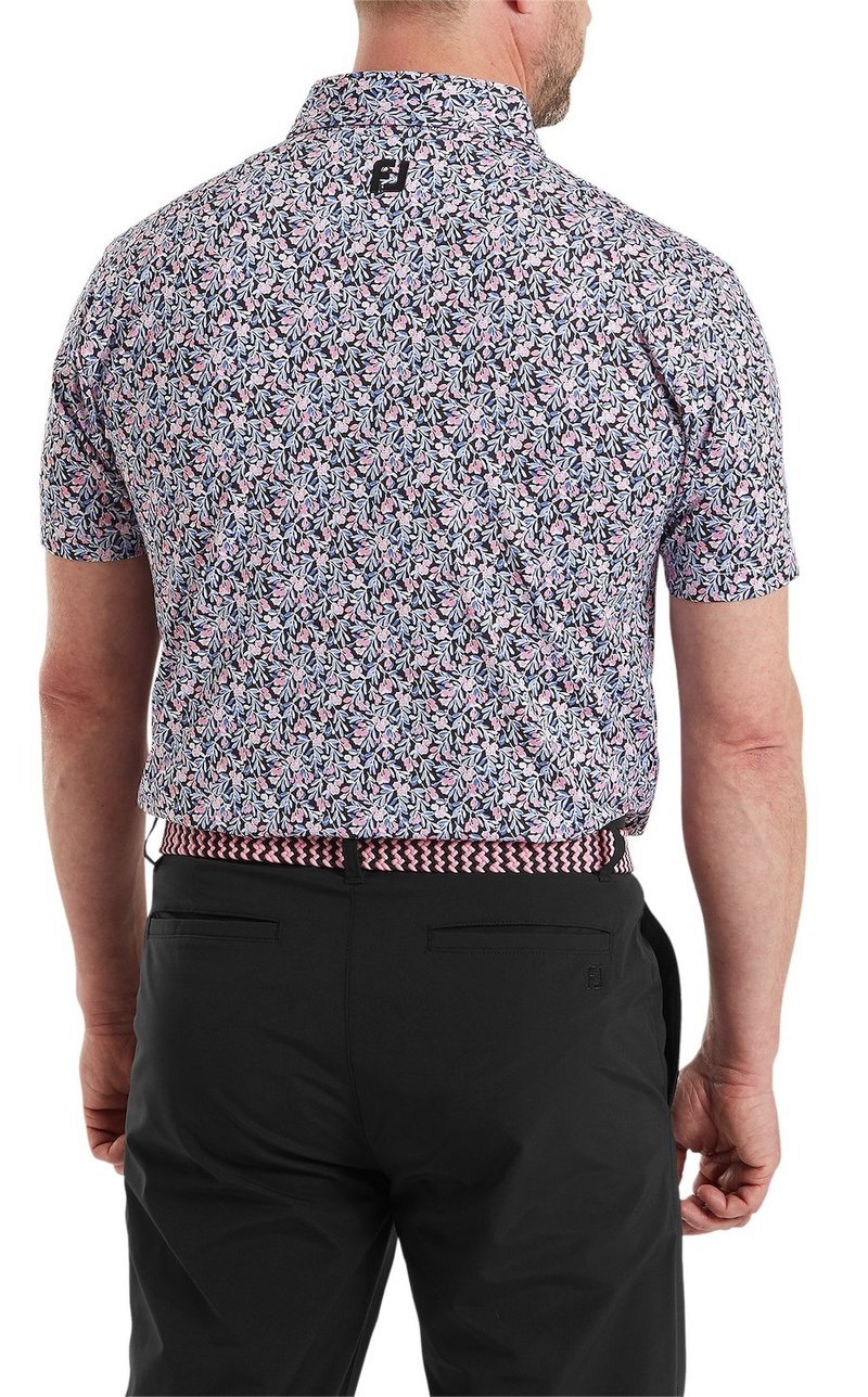 FootJoy Meadow Print Lisle polo da uomo, nero/vivid violet/pink pop