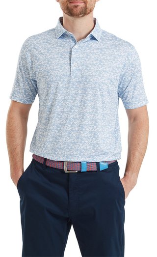 FootJoy Hidden Palm Print Lisle polo da uomo, chambray/white