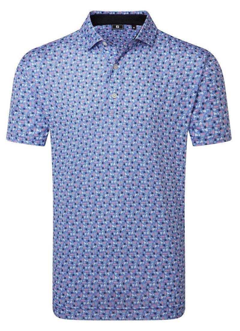 FootJoy Surfs Up Print Lisle polo da uomo, bianco/vivid violet/pink pop/nero