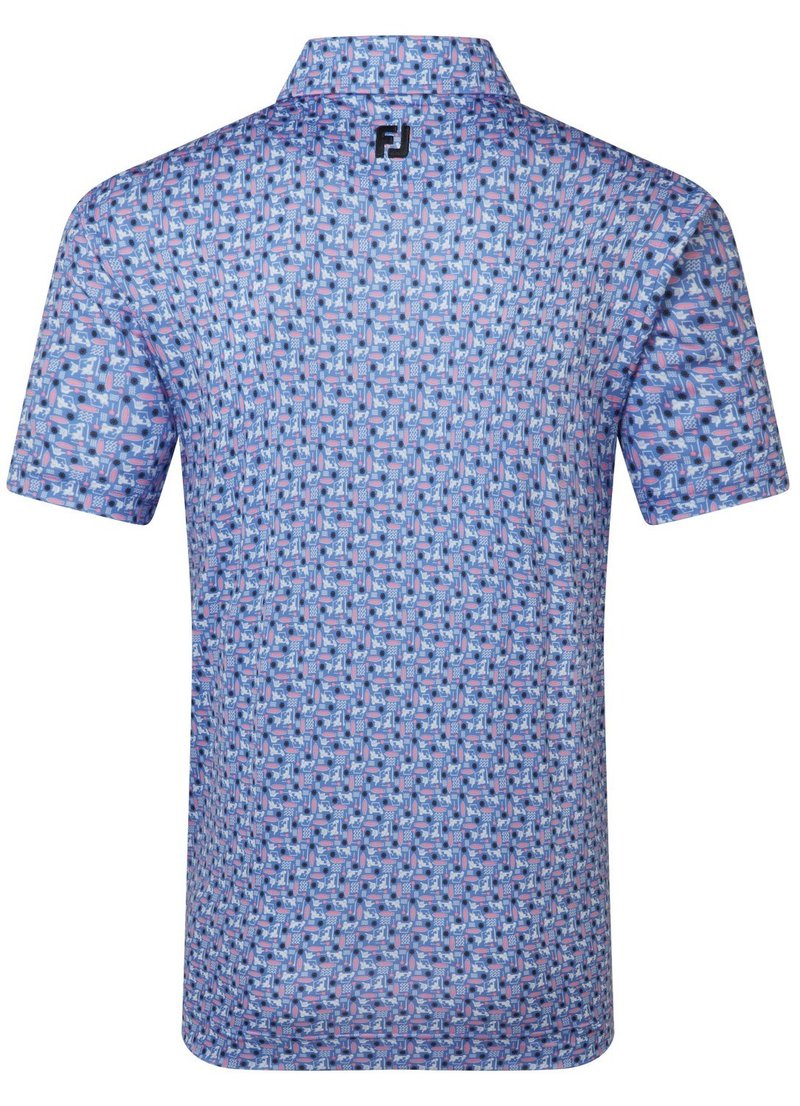 FootJoy Surfs Up Print Lisle polo da uomo, bianco/vivid violet/pink pop/nero