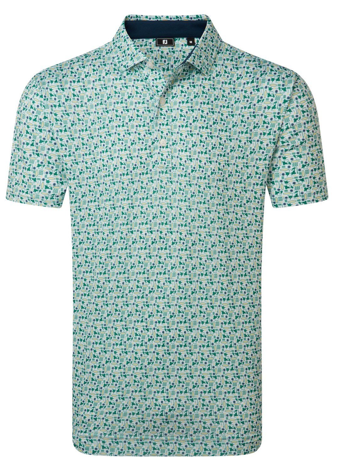 FootJoy Surfs Up Print Lisle polo da uomo, field green/white/sunshine/navy