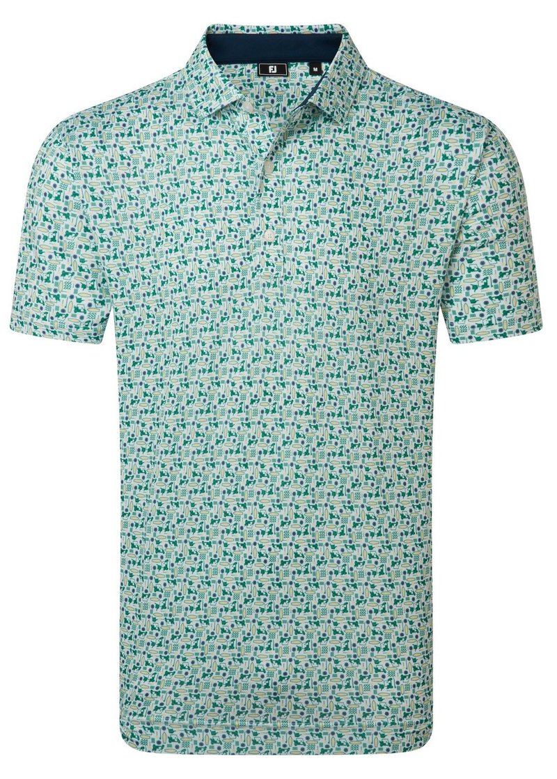 FootJoy Surfs Up Print Lisle polo da uomo, field green/white/sunshine/navy