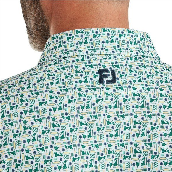 FootJoy Surfs Up Print Lisle polo da uomo, field green/white/sunshine/navy