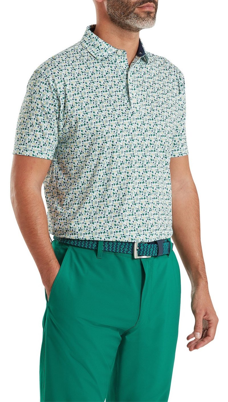 FootJoy Surfs Up Print Lisle polo da uomo, field green/white/sunshine/navy